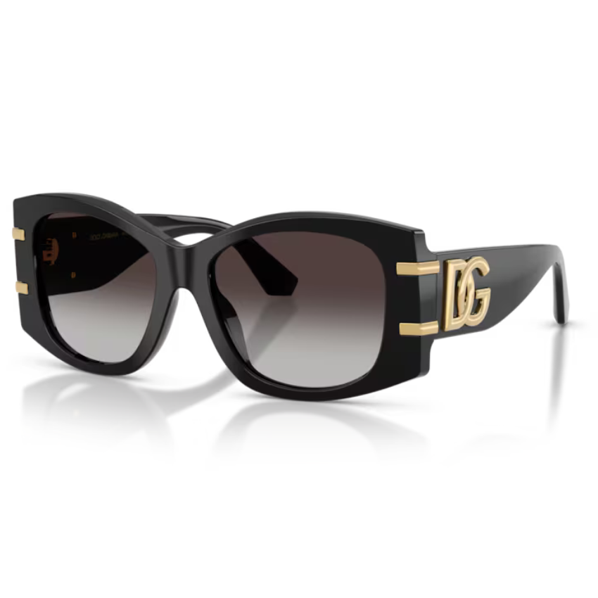Occhiali da sole Dolce & Gabbana 4501 SOLE 501/8G con montatura in acetato nero lucido e lenti in grigio sfumato, design oval sofisticato per donna