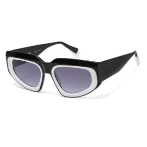 Gigi Studios Viceversa 6876 0 montatura acetato nero bianco lenti grigio sfumate forma cat-eye