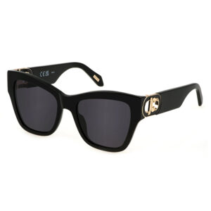 Just Cavalli SJC037 700 occhiali da sole cat eye acetato nero lucido logo JC oro metallo lenti fumo stile glamour rock