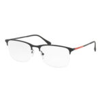 Occhiali da vista Prada Linea Rossa 54IV DG01O1 uomo donna neri semirim moderni con dettaglio rosso
