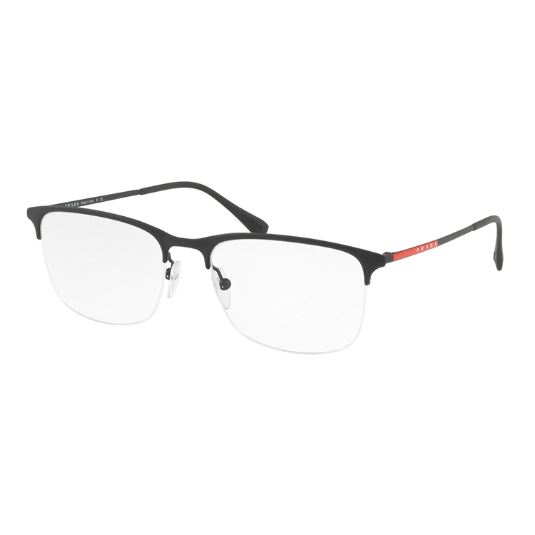 Occhiali da vista Prada Linea Rossa 54IV DG01O1 uomo donna neri semirim moderni con dettaglio rosso