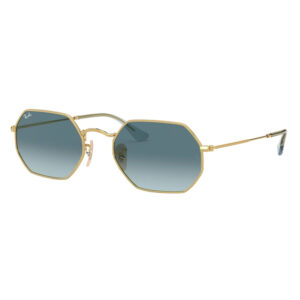 Ray-Ban RB3556N 91233M Octagonal montatura metallo dorato Arista Gold lenti blu sfumate gradient forma ottagonale