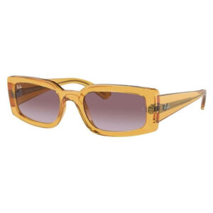 Occhiali da sole Ray-Ban RB4395 Kiliane Bio-Based 66828H bio-acetato giallo trasparente forma rettangolare lenti viola sfumate montatura unisex