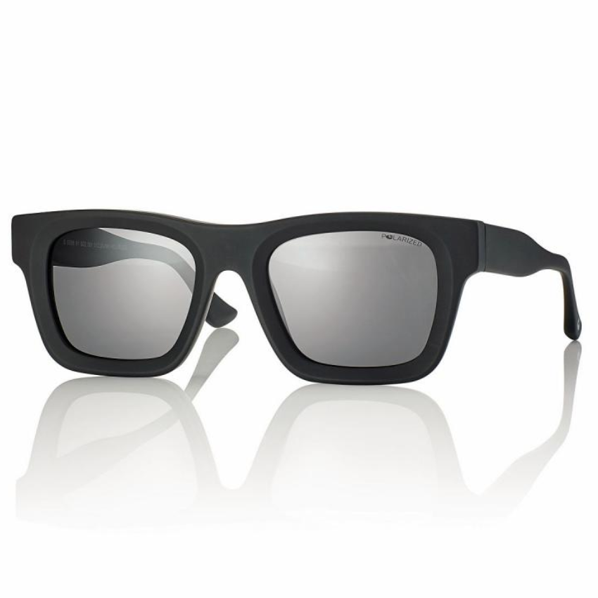 Occhiali da sole Centrostyle S058851002001 montatura acetato nero opaco squadrato lenti specchiate argento categoria 3 protezione UV 400 unisex