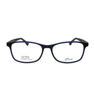 Occhiali Clark 1036 002 con montatura rettangolare in acetato Havana su sfondo bianco