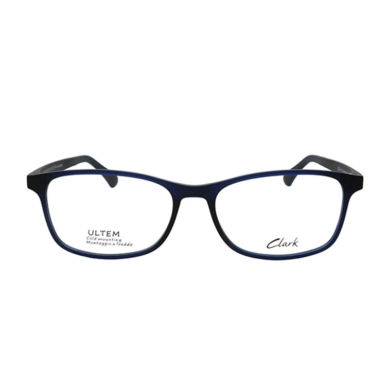 Occhiali Clark 1036 002 con montatura rettangolare in acetato Havana su sfondo bianco