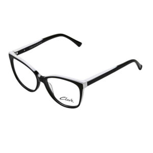 Occhiali da vista CLARK 1289 donna cat-eye bicolor nero-avorio in acetato full rim su sfondo bianco