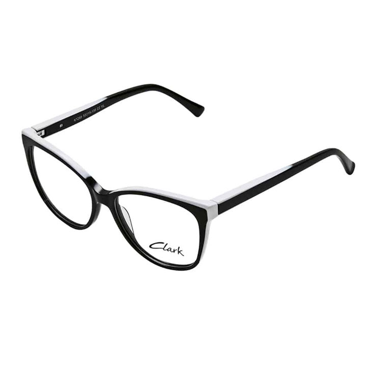 Occhiali da vista CLARK 1289 donna cat-eye bicolor nero-avorio in acetato full rim su sfondo bianco