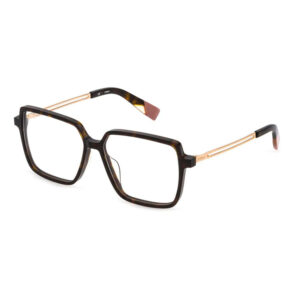 Occhiali da vista Furla VFU507 722 acetato tartarugato forma squadrata aste oro metallico montatura donna.