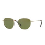 Occhiali da sole Persol PO2446S 518/4E Sartoria Metal argento forma pilot ottagonale metallo aste acetato marrone lenti verdi crystal glass montatura