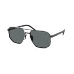 Occhiali da sole Prada PR 59YS 1AB5Z1 metallo nero forma squadrata geometrica lenti grigio polarizzate scure montatura unisex