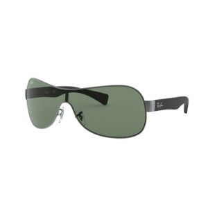 Occhiali da sole Ray-Ban RB3471 metallo nero forma shield ovale aste nylon lenti verde scuro montatura uomo unisex