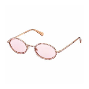 Swarovski SK0340 33Y oro rosa occhiali da sole forma rotonda metallo lenti rosa cipria sfumate retrò cristalli swarovski