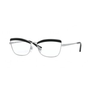 Occhiali da vista Vogue 4164 323 donna farfalla in metallo argentato con dettagli neri su sfondo bianco