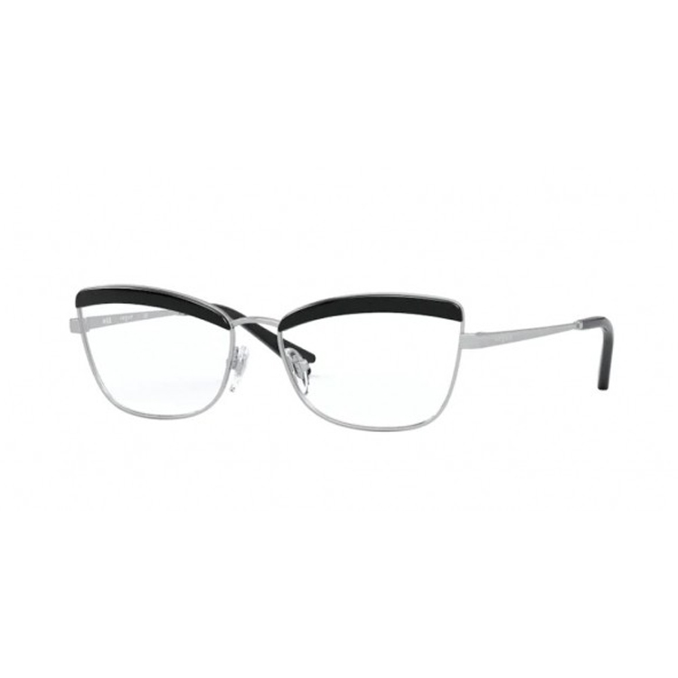 Occhiali da vista Vogue 4164 323 donna farfalla in metallo argentato con dettagli neri su sfondo bianco