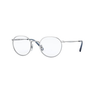 Occhiali da vista Vogue 4183 323 uomo pantos in metallo argentato con dettagli blu su sfondo bianco