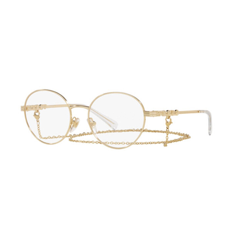 Vogue 4222 280 donna rotondi in metallo oro spazzolato full-rim su sfondo bianco