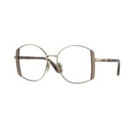 Occhiali da vista Vogue 4269 848 donna oversize esagonali oro pallido con inserti brown-havana su sfondo bianco.