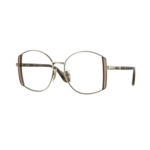 Occhiali da vista Vogue 4269 848 donna oversize esagonali oro pallido con inserti brown-havana su sfondo bianco.