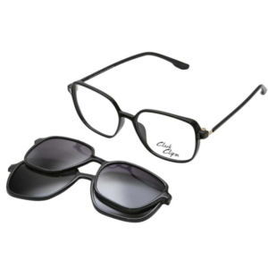 Occhiali da vista Clark 1517 C1 con montatura nera e frontalino clip‑on da sole magnetico