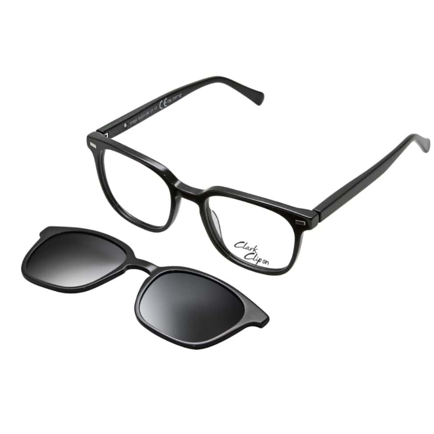 Occhiali da vista Clark K1524 C1 con montatura nera in acetato e frontalino clip‑on da sole magnetico