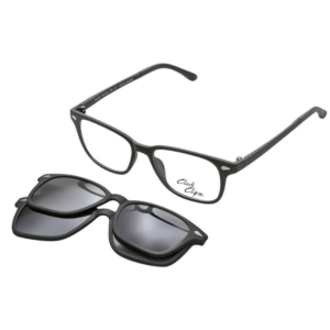 Occhiali da vista Clark K1518 C1 con montatura nera e clip‑on solare incluso per doppia funzionalità vista/sole