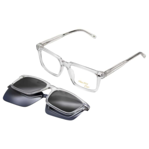 Occhiali da vista Clark K1537 C3 con montatura trasparente e clip-on solare magnetico grigio scuro