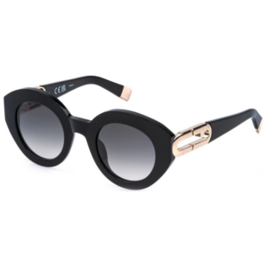 Occhiali da sole Furla SFU987 0700 rotondi oversize neri con dettaglio oro sulle aste