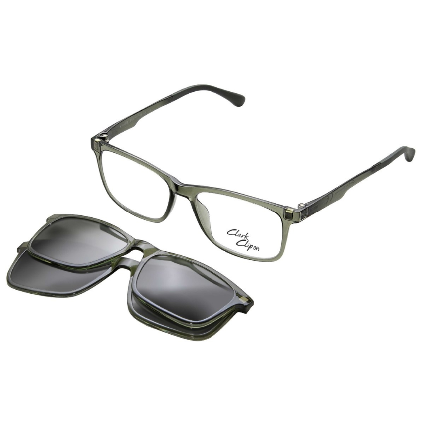 Clark 1053 C4 clip on verde militare traslucido montatura vista rettangolare unisex