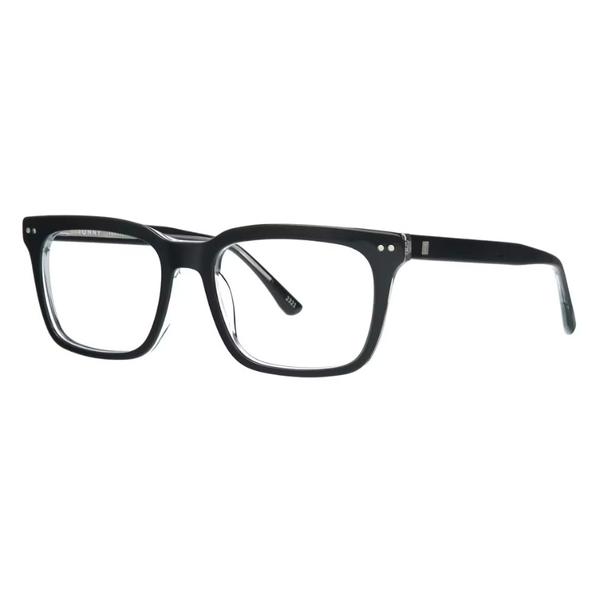 Tonny TY48350A C4 uomo nero cristallo rettangolare acetato bi-color logo T argento