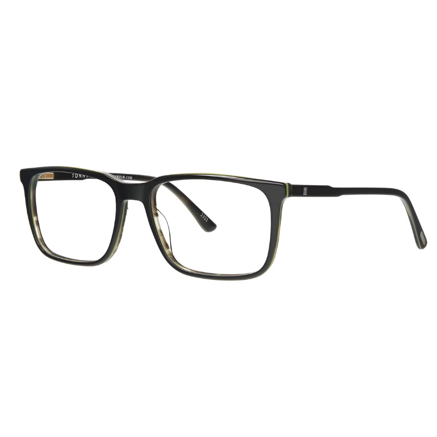 Tonny 48355A C1 uomo rettangolare acetato bi-layer oliva scuro logo T