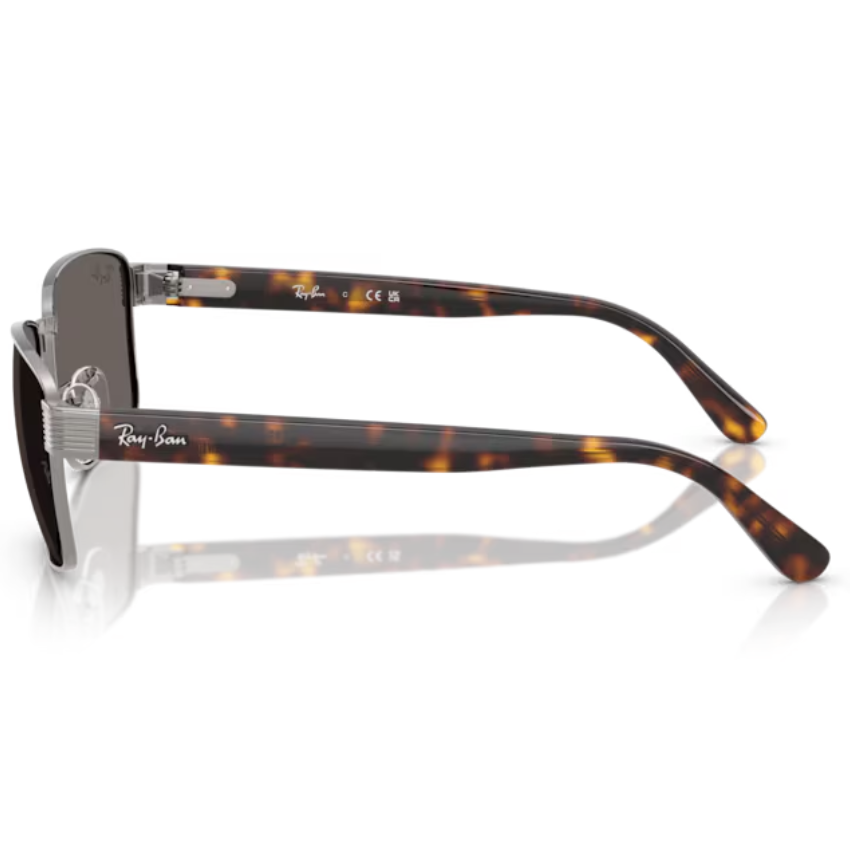 Occhiali Ray-Ban RB3750 gunmetal con montatura squadrata in metallo e lenti grigio scuro