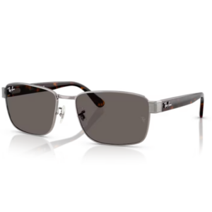 Occhiali Ray-Ban RB3750 gunmetal con montatura squadrata in metallo e lenti grigio scuro