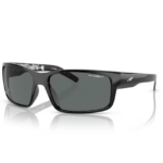 Occhiali da sole Arnette Fastball AN4202 226781 Nero Lucido con lenti grigio scuro polarizzate, montatura sportiva avvolgente e logo argentato
