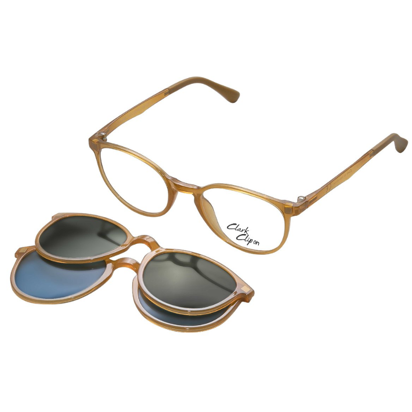 Occhiali Clark K 1009 miele con clip solare magnetico e montatura rotonda trasparente