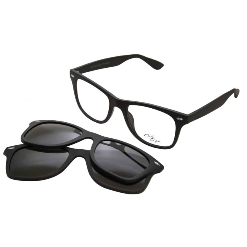 Clark K1147 C1 clip on nero con montatura squadrata, due clip magnetiche e lenti polarizzate