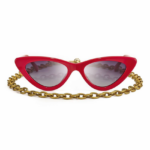 Occhiali da sole Centrostyle Paris rossi cat-eye con lenti polarizzate fumo degradato e catenella bronzo