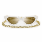 Occhiali da sole Centrostyle Paris bianchi polarizzati con lenti marroni specchiate oro e catenella