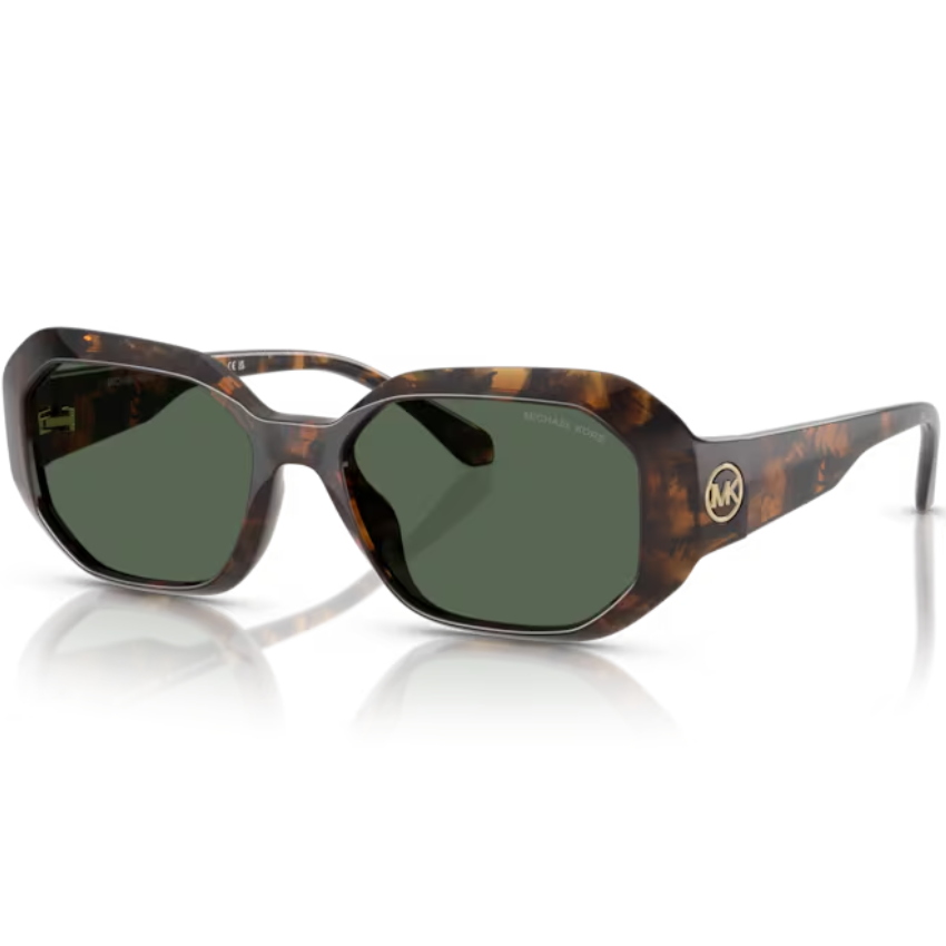 Occhiali Michael Kors Siesta Key tartarugati con lenti verdi e logo dorato laterale