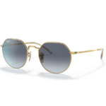 Occhiali da sole Ray-Ban Jack RB3565 001/86 Oro Arista Lucido con lenti Blu Grigio sfumate, doppio ponte e montatura metallica