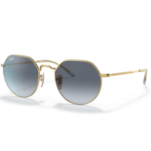 Occhiali da sole Ray-Ban Jack RB3565 001/86 Oro Arista Lucido con lenti Blu Grigio sfumate, doppio ponte e montatura metallica