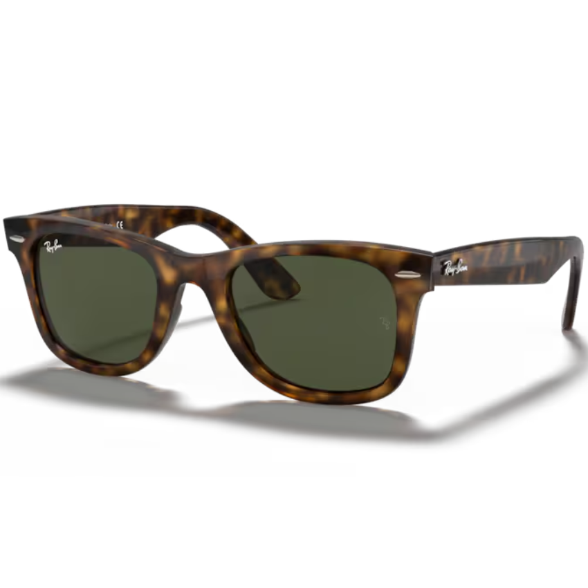 Occhiali da sole Ray-Ban RB4340 Wayfarer 710 Havana Chiaro con montatura tartarugata marrone e miele, lenti verdi e rivetti metallici
