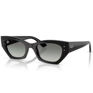 Occhiali Ray-Ban Zena nero con forma cat-eye geometrica e lenti grigio sfumate