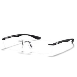 Occhiali da vista Ray-Ban RX8724 1128 con montatura a giorno in titanio gunmetal opaco, lenti rettangolari trasparenti e aste nere