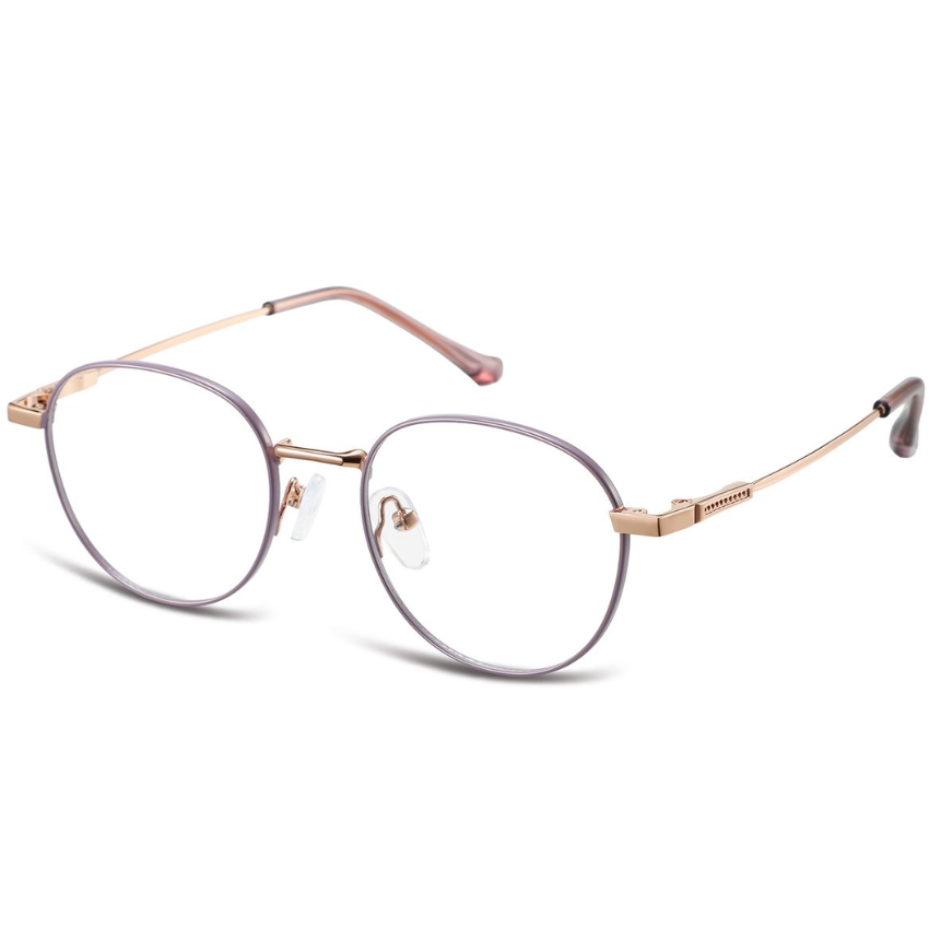 Sunoptic MK49C oro rosé con montatura rotonda in metallo, profilo lilla e lenti trasparenti