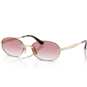 Occhiali da sole Vogue VO4342S 848/3B Oro Pallido con lenti ovali rosa sfumate, montatura a giorno e aste metalliche ondulate