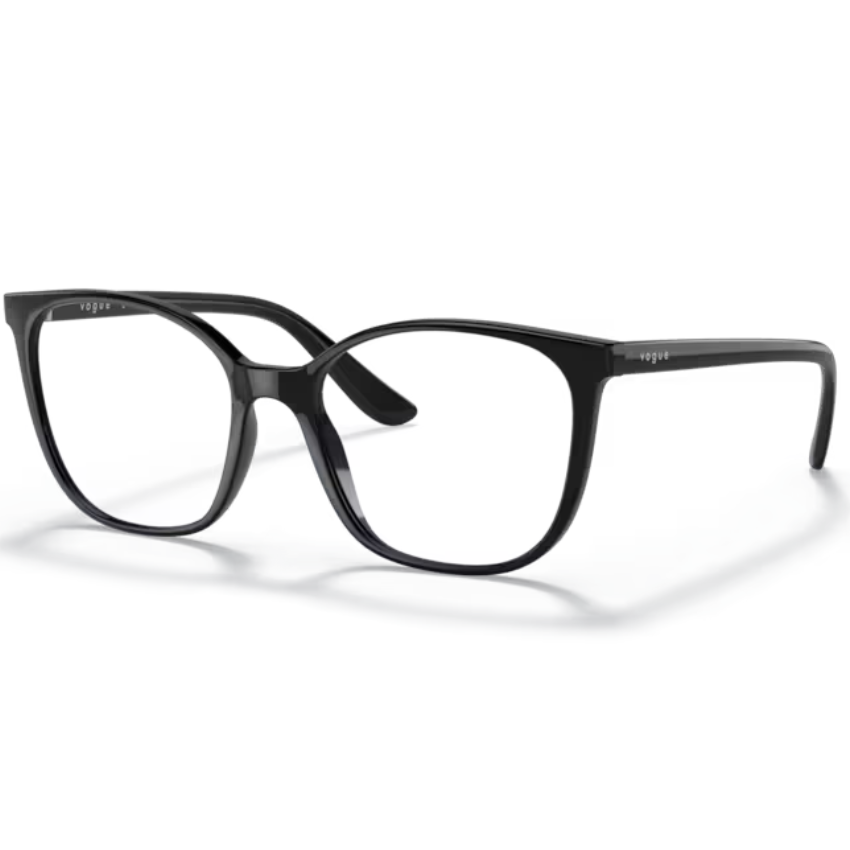 Occhiali da vista Vogue VO5356 W44 Nero con montatura squadrata lucida, angoli arrotondati e aste nere con logo Vogue