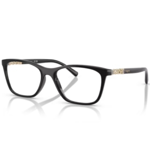 Occhiali da vista Vogue VO5632B W44 Nero con montatura squadrata, finitura lucida e inserti ornamentali dorati sulle aste