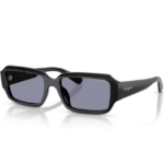 Occhiali da sole Vogue VO5693SU W44/1 Nero con montatura rettangolare lucida, lenti scure e logo dorato sulle aste